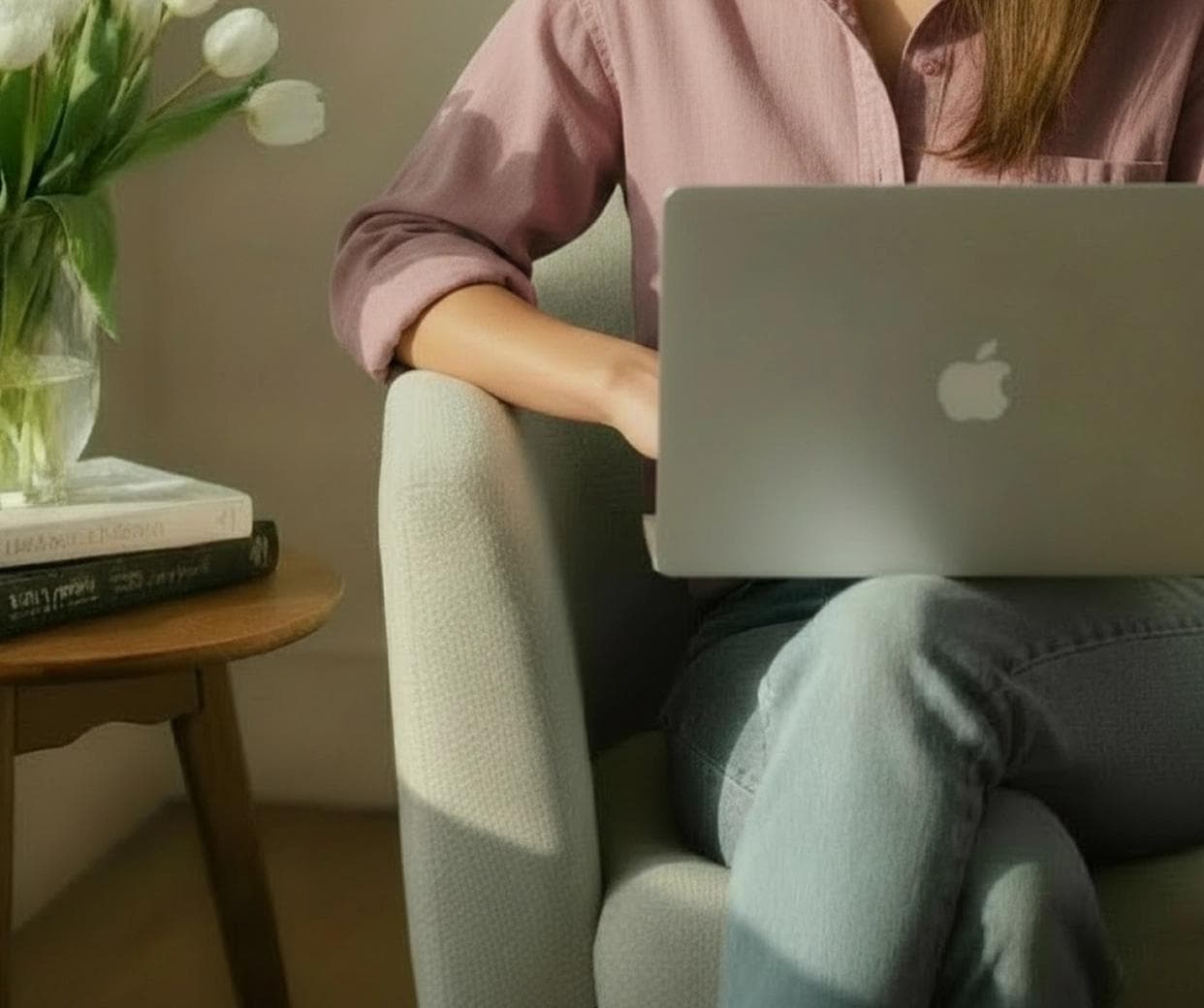 woman holding a computer